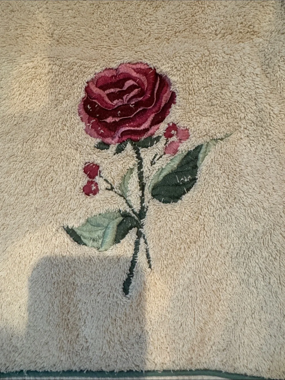 Towels Embroidered Pink Rose Cream Bath Towels Set of 2